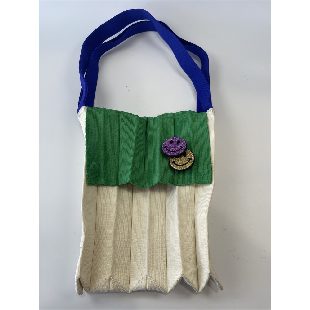 Sophie & Bonne‎ Accordion Style Girls Bag W/ Two Emoji Broochs Elastic Handles